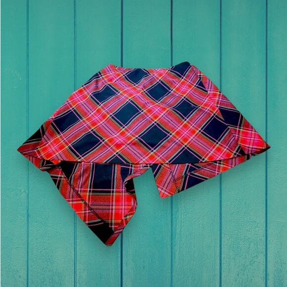 Trina Turk Red Black Plaid Tartan Fall Mini Wrap Skirt - Picture 8 of 9